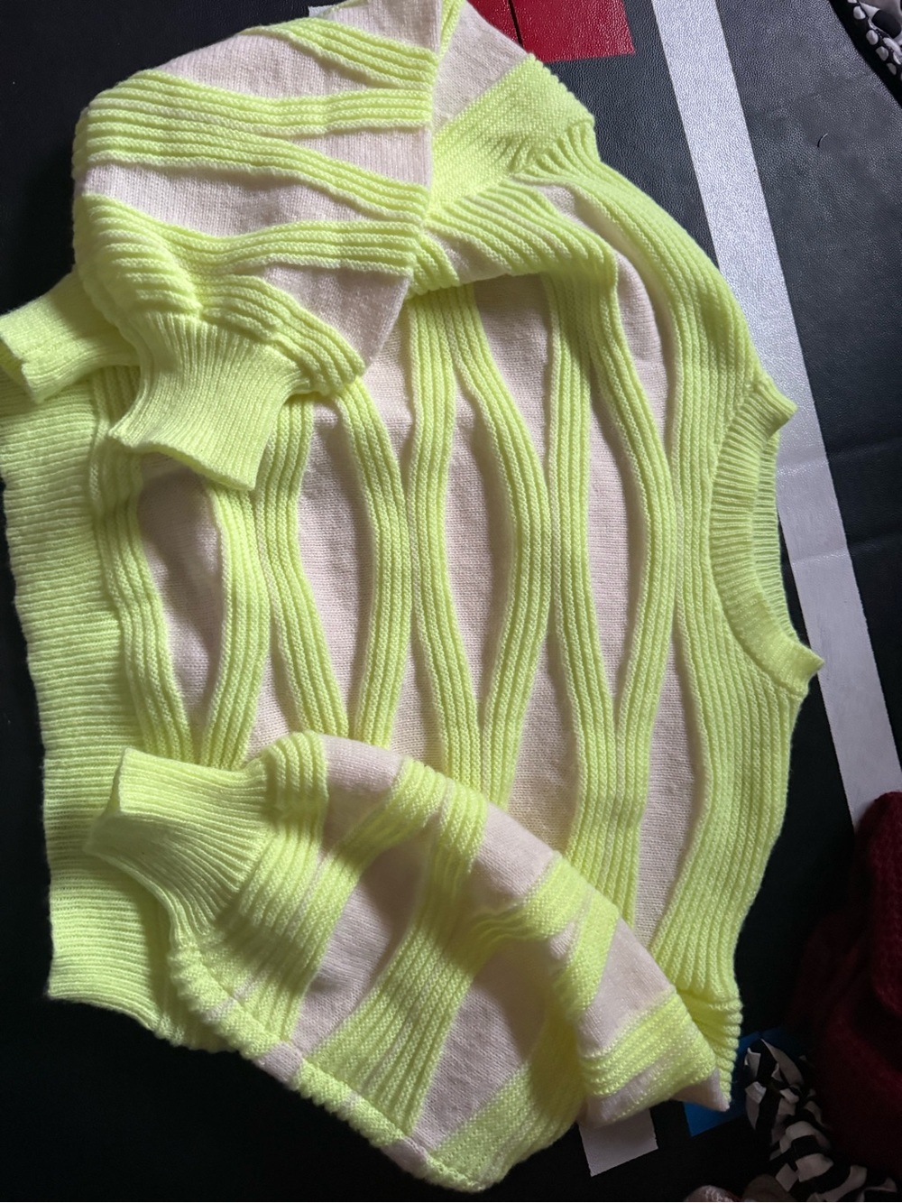 Neon Yellow Stripe Open-Knit Women's Sweater